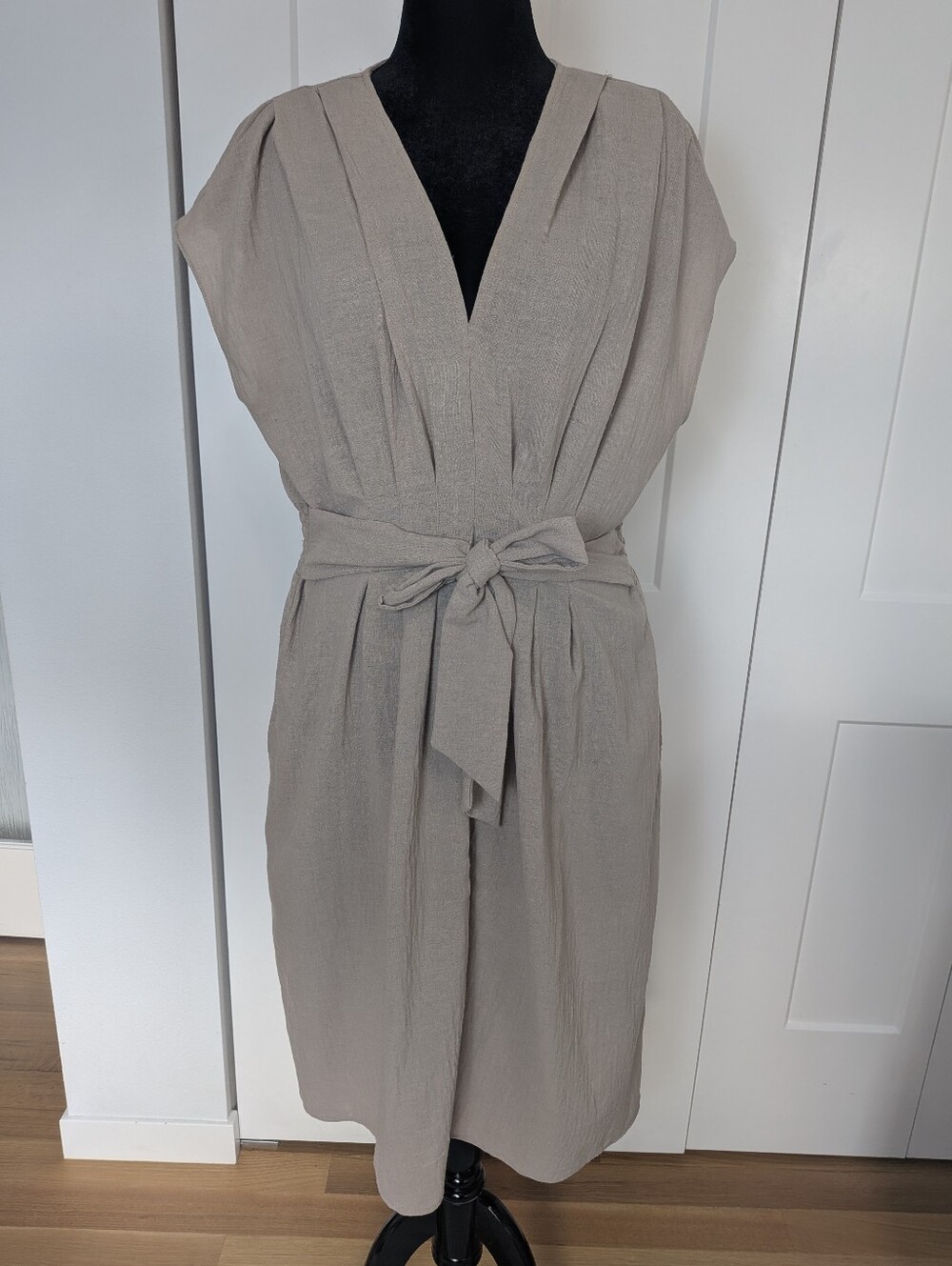 Max Studio Linen Look Short Flowy Dress, Color Light Beige, Size L Loose Fit EUC